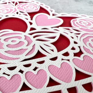 Valentines Rose heart doily close up
