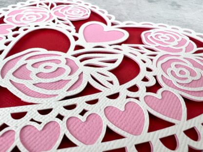 Valentines Rose heart doily close up