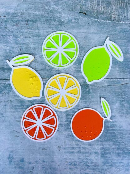 citrus fruits in orange, Lemon and lime. Cut in three layers with a lemon slice SVG too.