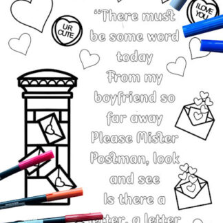 The lyrics to Please Mr postman on a coloring page